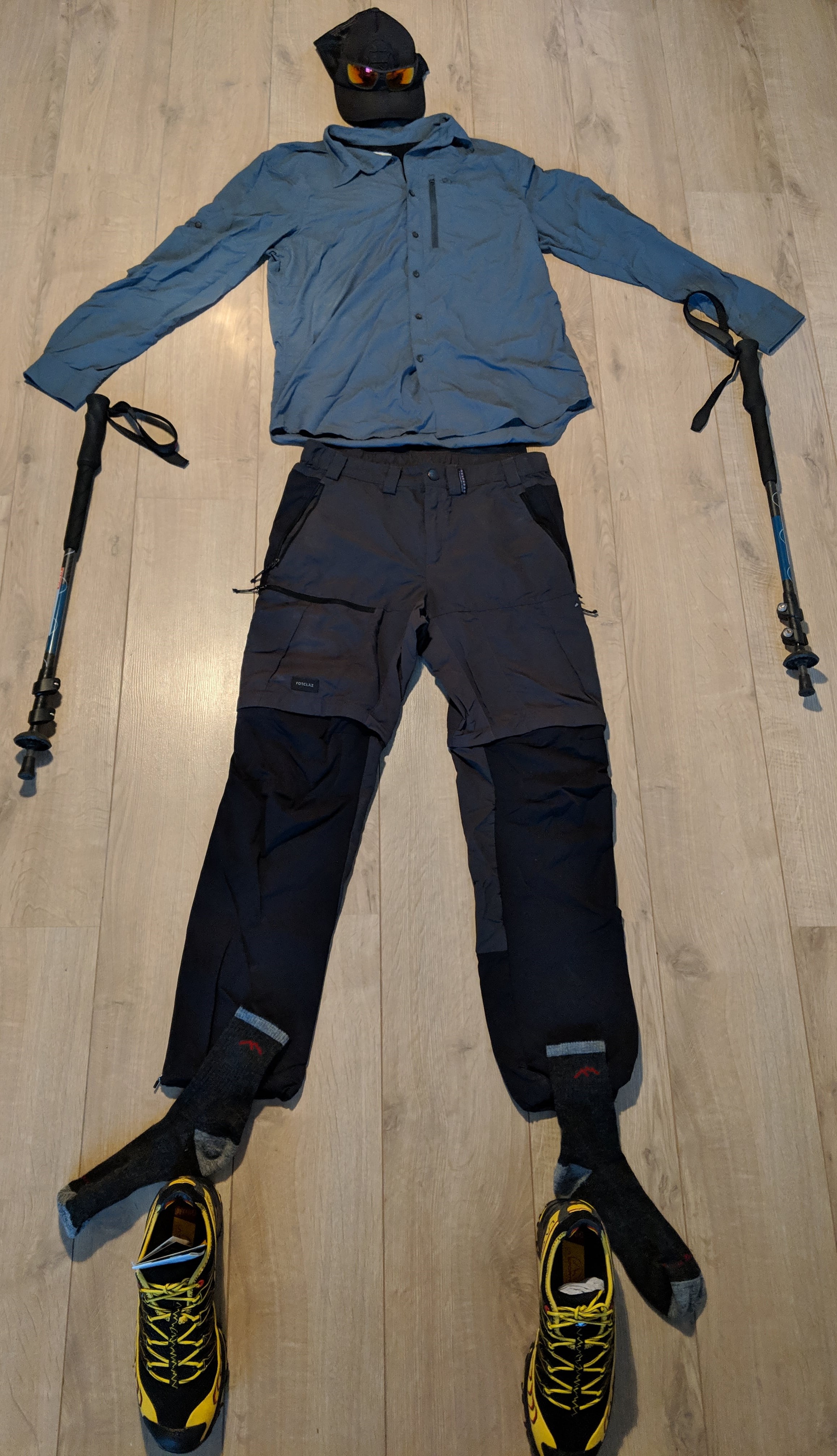 A picture illustrating the lightweight hiking gear I'll have on me during my Pacific Crest Trail hike. 